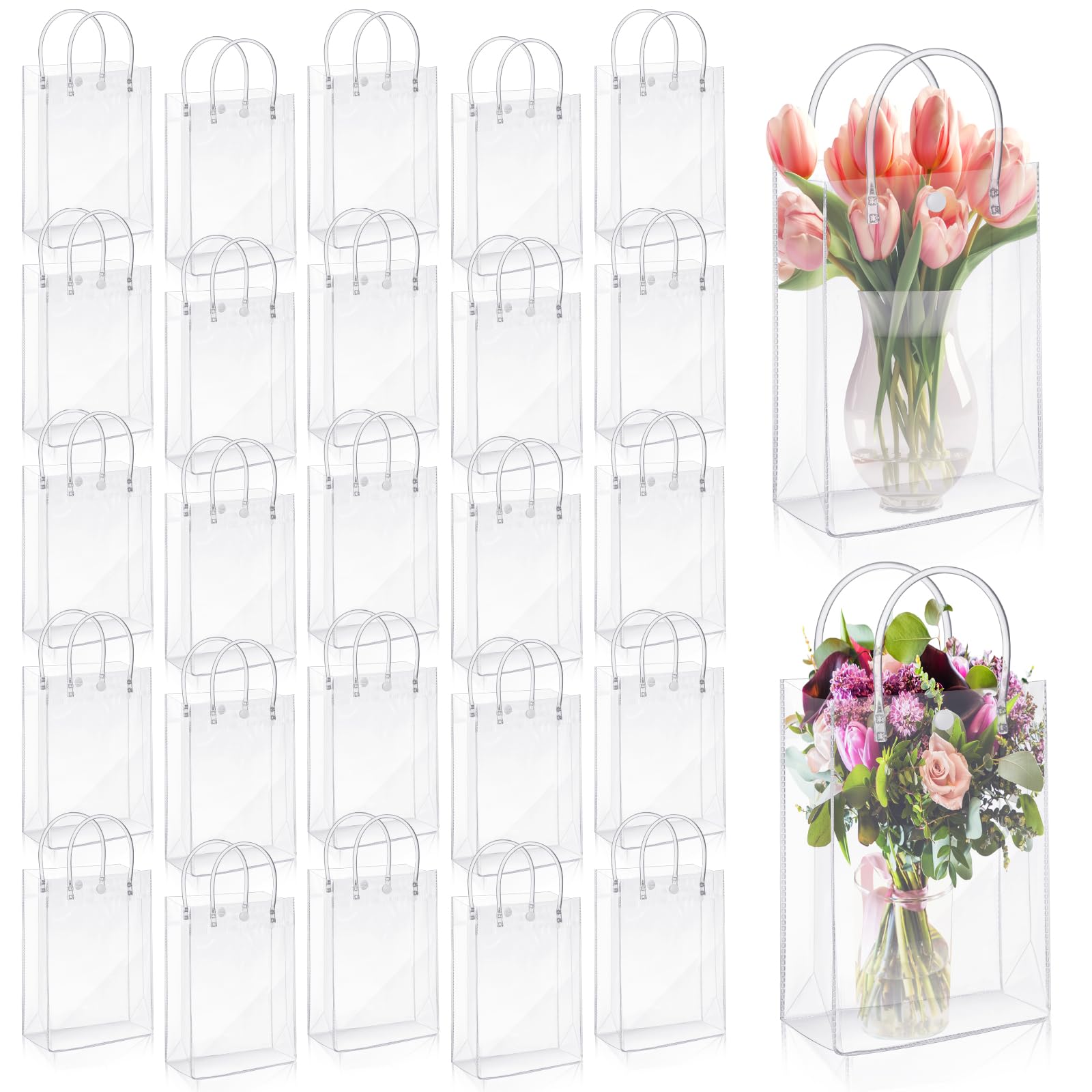 Photo 1 of LEIFIDE 50 Pcs Clear PVC Gift Bags with Handles Transparent Gift Bags Plastic Reusable Gift Bag Shopping Wedding Clear Goodie Bags Candy Totes Bags for School Birthday Party(5.1 x 7.5 x 3.1 Inch)