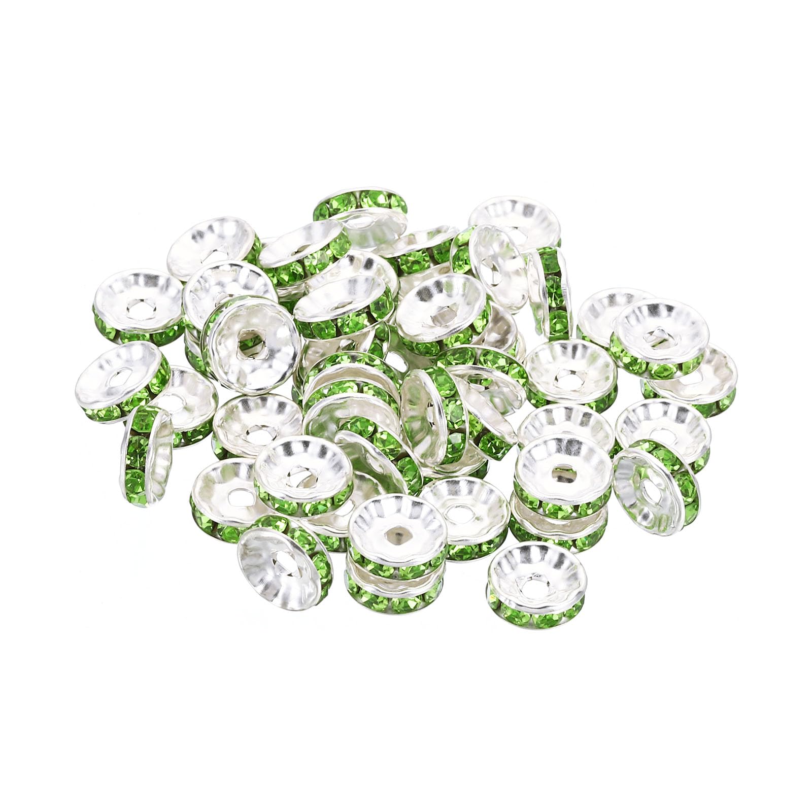 PATIKIL 10mm Spacer Beads, 100pcs Bead Spacers Rondelle Spacer Beads Rhinestone Small Round Bulk Glass Beads Crystal for Making DIY, Green