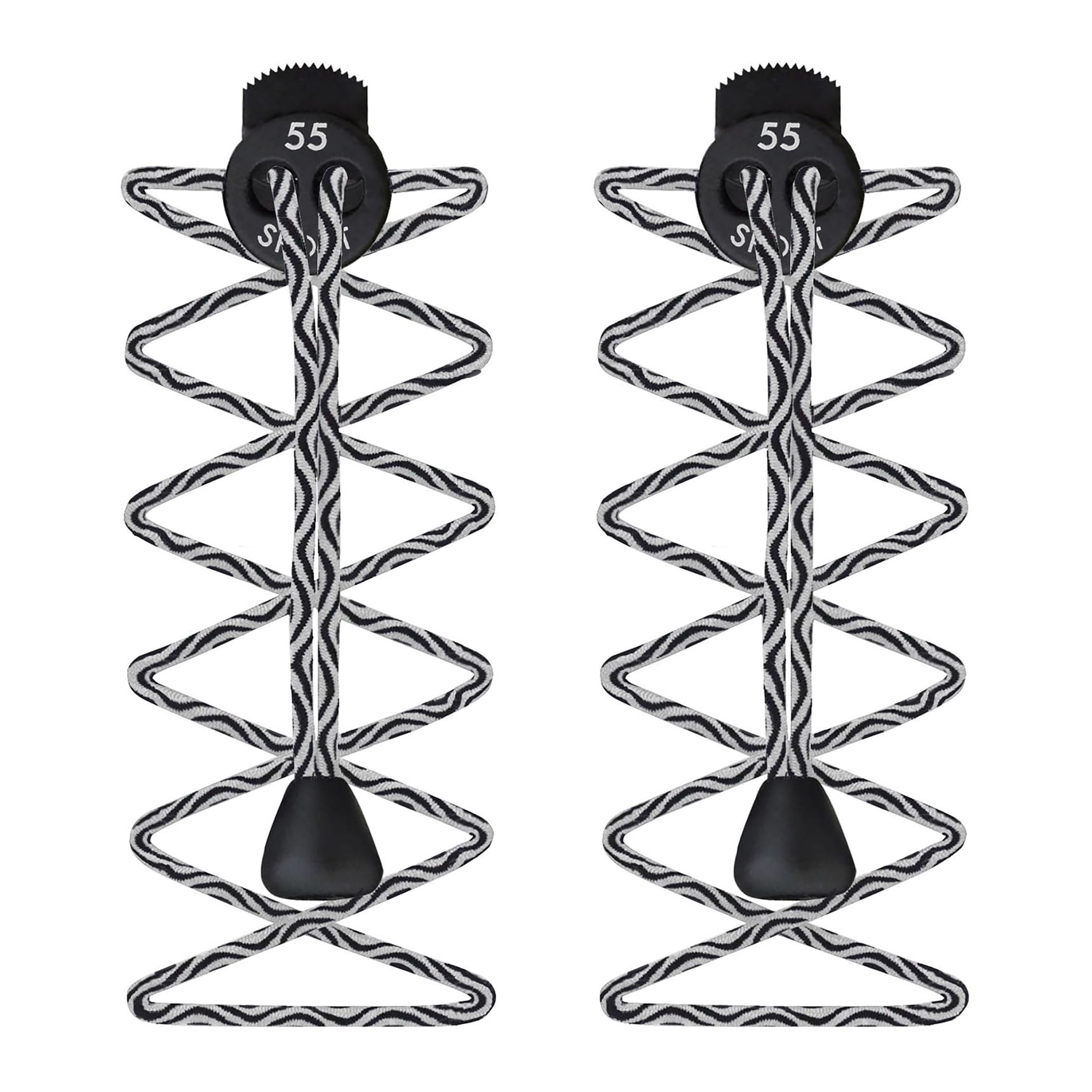 55 Sport Elastic Lock Shoelaces - Black/White Pattern (3 Pack)