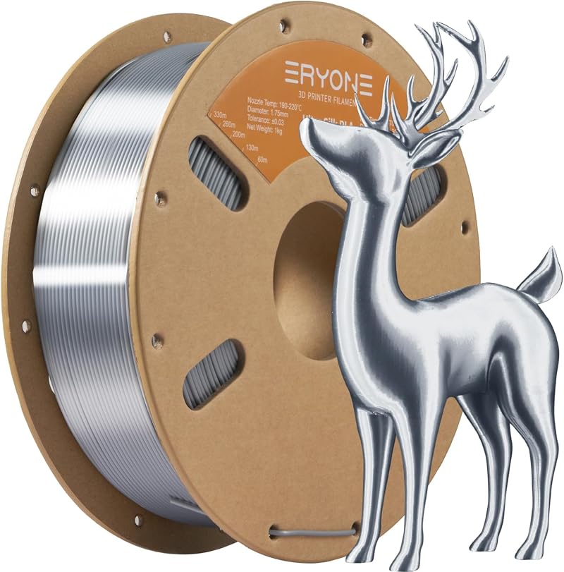 ERYONE Ultra Silk PLA Filament 1.75mm 1kg Roll Silver Smooth Finish
