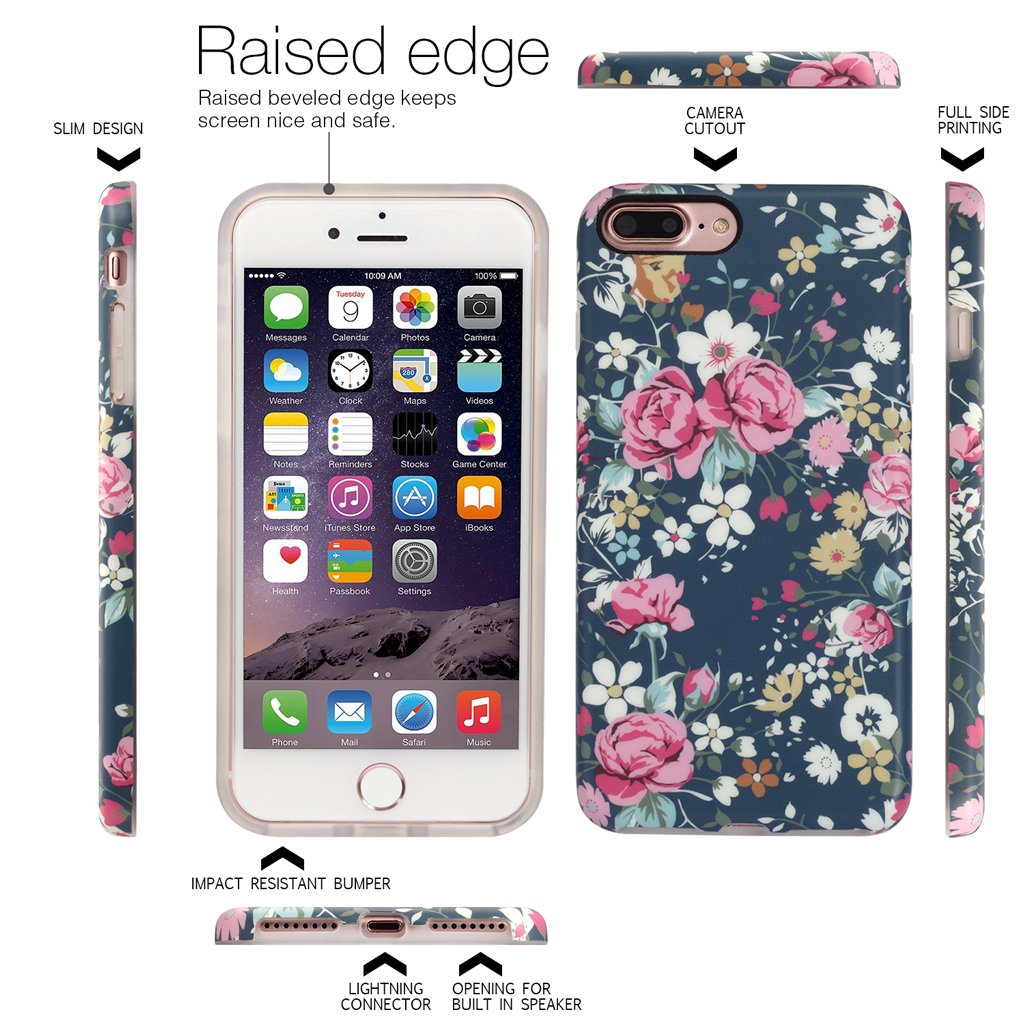 Nasousa iPhone 7 plus for Girls,Floral case,IMD Printing Slim-Fit Ultra-Thin Anti-Scratch Shock Proof Dust Proof Anti-Finger Print TPU Case for iPhone 7 plus(5.5 inch)(Vintage Roses)