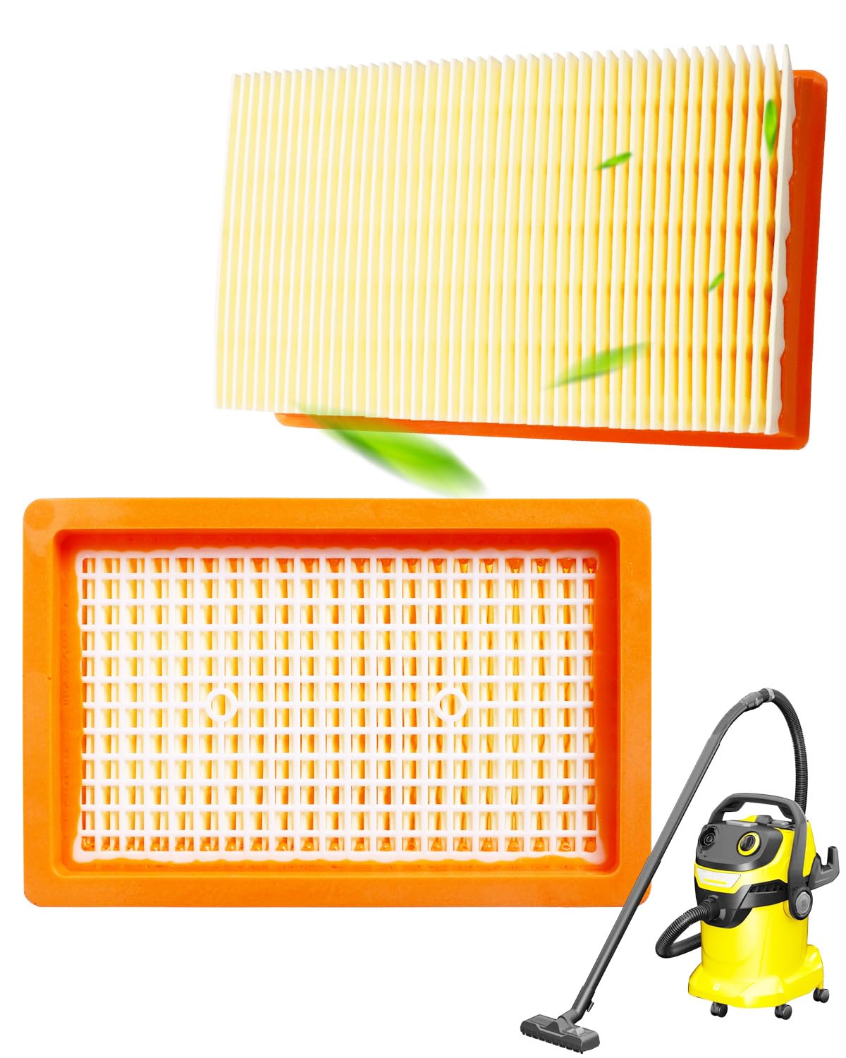KEEPOW 2 Pack Filter Replacement Compatible with Karcher WD4 WD5 WD6 MV4 MV5 MV6 Wet & Dry Vacuum Cleaner – Flat Pleated Hoover Filter Accessories, Easy Install, Durable, High Filtration