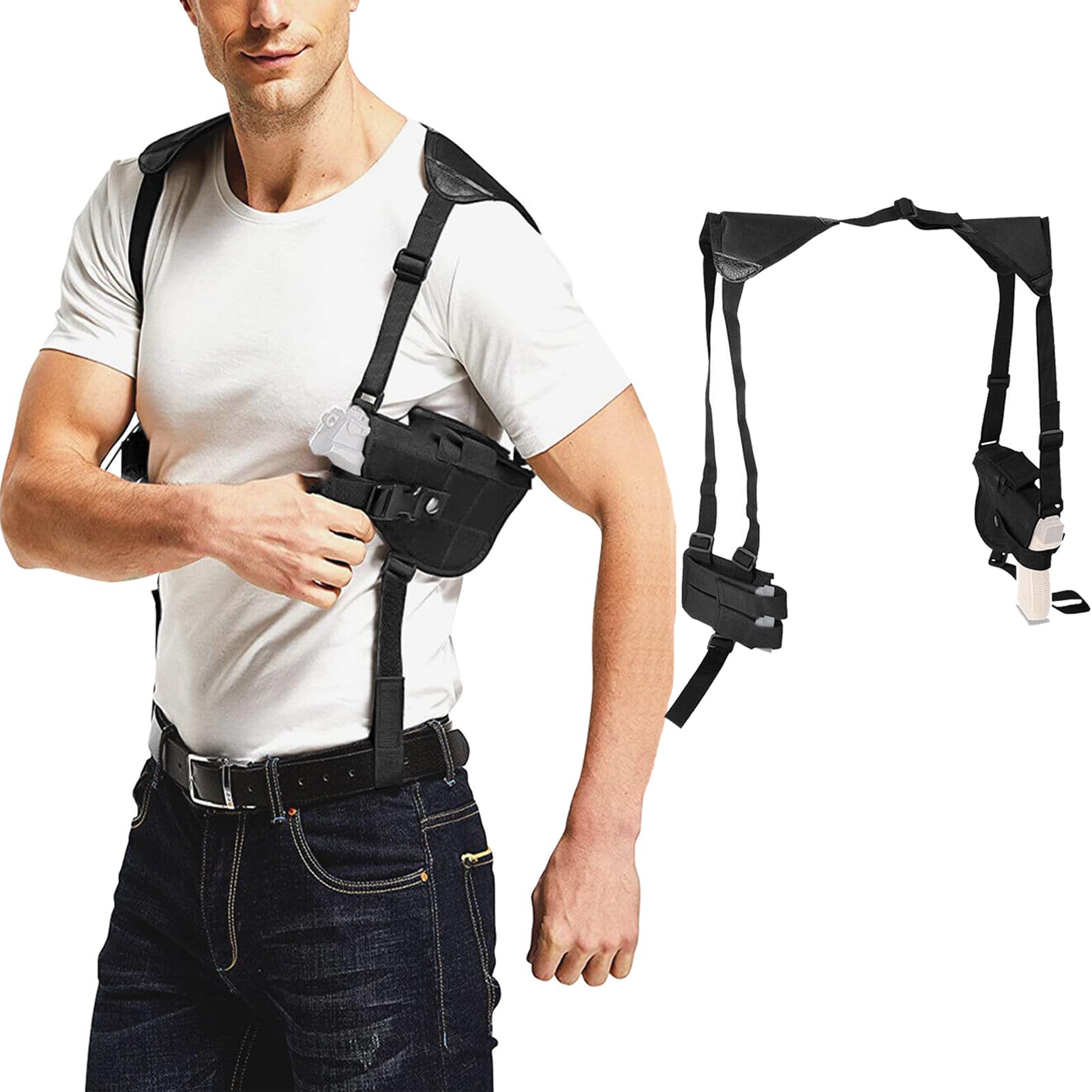 ZONSUSE Shoulder Holster, Vertical Gun Holster, Concealed Gun Holster Shoulder, Tactical Pistol Holster, with Double Magazine Pouch Adjustable Strap, for Most Pistol Outdoor Training Hunt (Black)