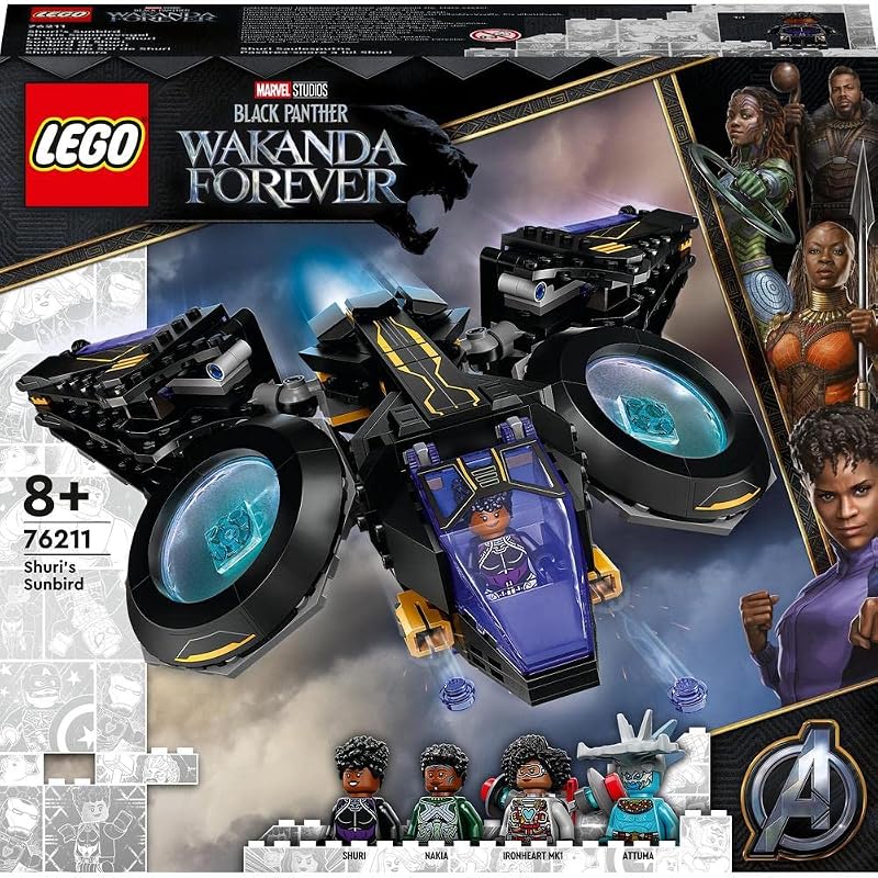 76211 Marvel Shuris Sonnenvogel, Black Panther Spielzeug zum Bauen, Luftschiff für Kinder, Wakanda Forever Set, Avengers Superhelden Geschenk