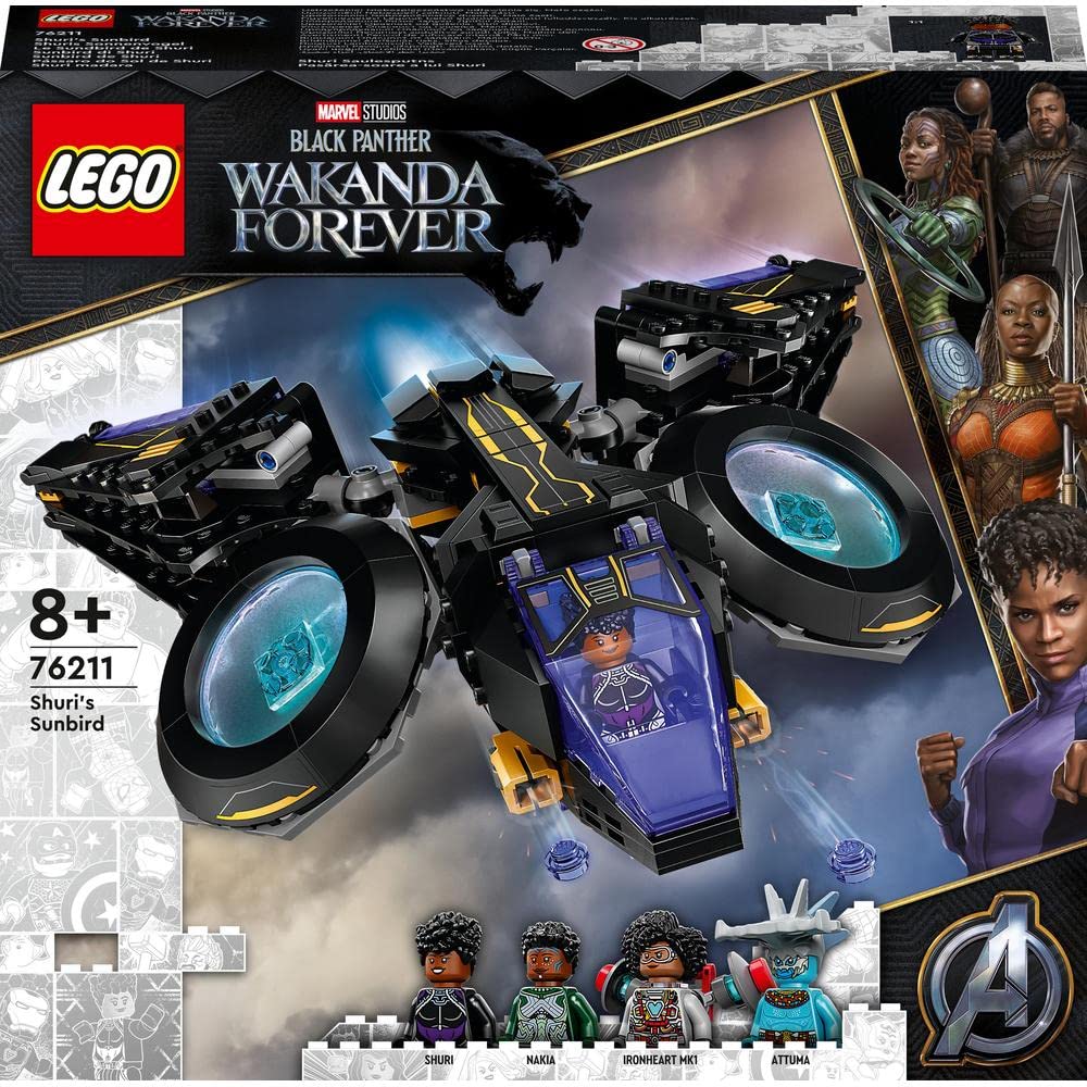 LEGO 76211 Marvel Shuris Sunbird, Black Panther Building Toy, Airship for Children, Wakanda Forever Set, Avengers Superhero Gift