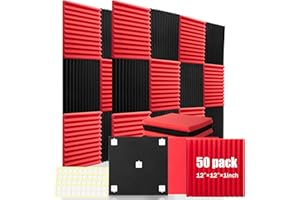 HWLIYUTAI 50 Pack Acoustic Panels 1 X 12 X 12 Inches - Acoustic Foam Studio Foam Wedges High Density Panels Soundproof Wedges Charcoal (Black&Red)
