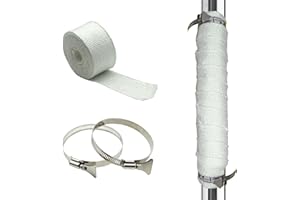 DOBTIM Fireproof Pipe Wrap Insulation 2" Wide X 16' Long, Fiberglass Heat Shield Tape Pipe Webbing for Stove Flue Protector with 2 Clamps, White