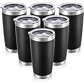 Cool Yoleb 20 oz Tumblers Bulk Stainless Steel Tumbler with Lid Double Wall Vacuum Insulated Coffee Mug 20oz Powder Coated Cup for Hot and Cold Drinks, Black, 6 pack