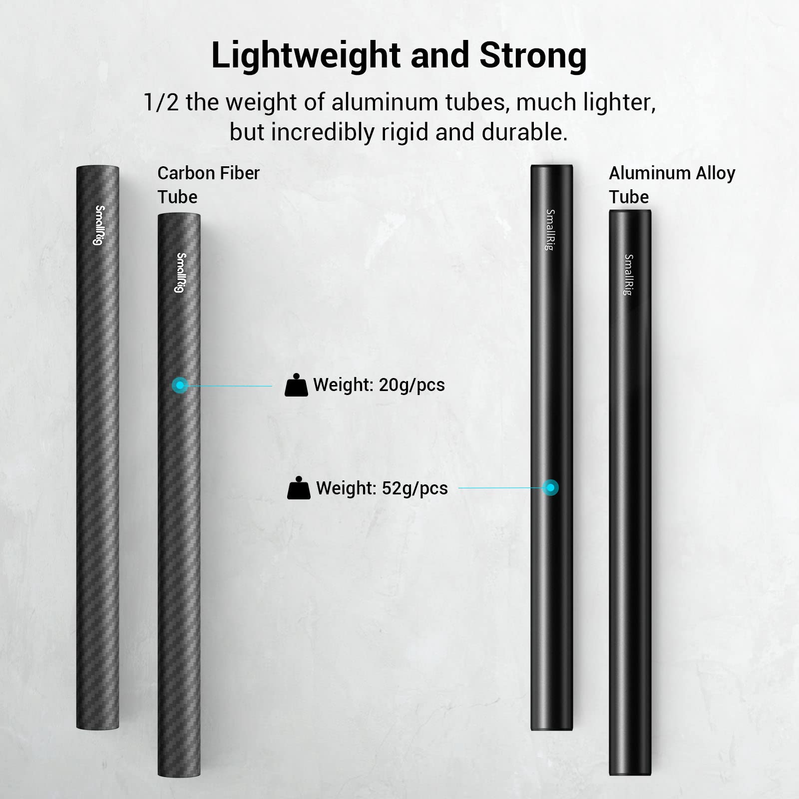 SMALLRIG 15mm Carbon Fiber Rod for 15mm Rod Support System (Non-Thread), 8 inches Long, Pack of 2