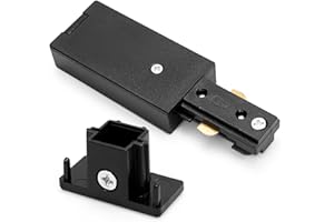 H Track Live End Connector - iCreating Black H Track Live End Power Feed Connector with End Cap, 3 Wire Track Lighting Fixtures Accessories for Single Circuit H Type LED Track Lighting Heads System