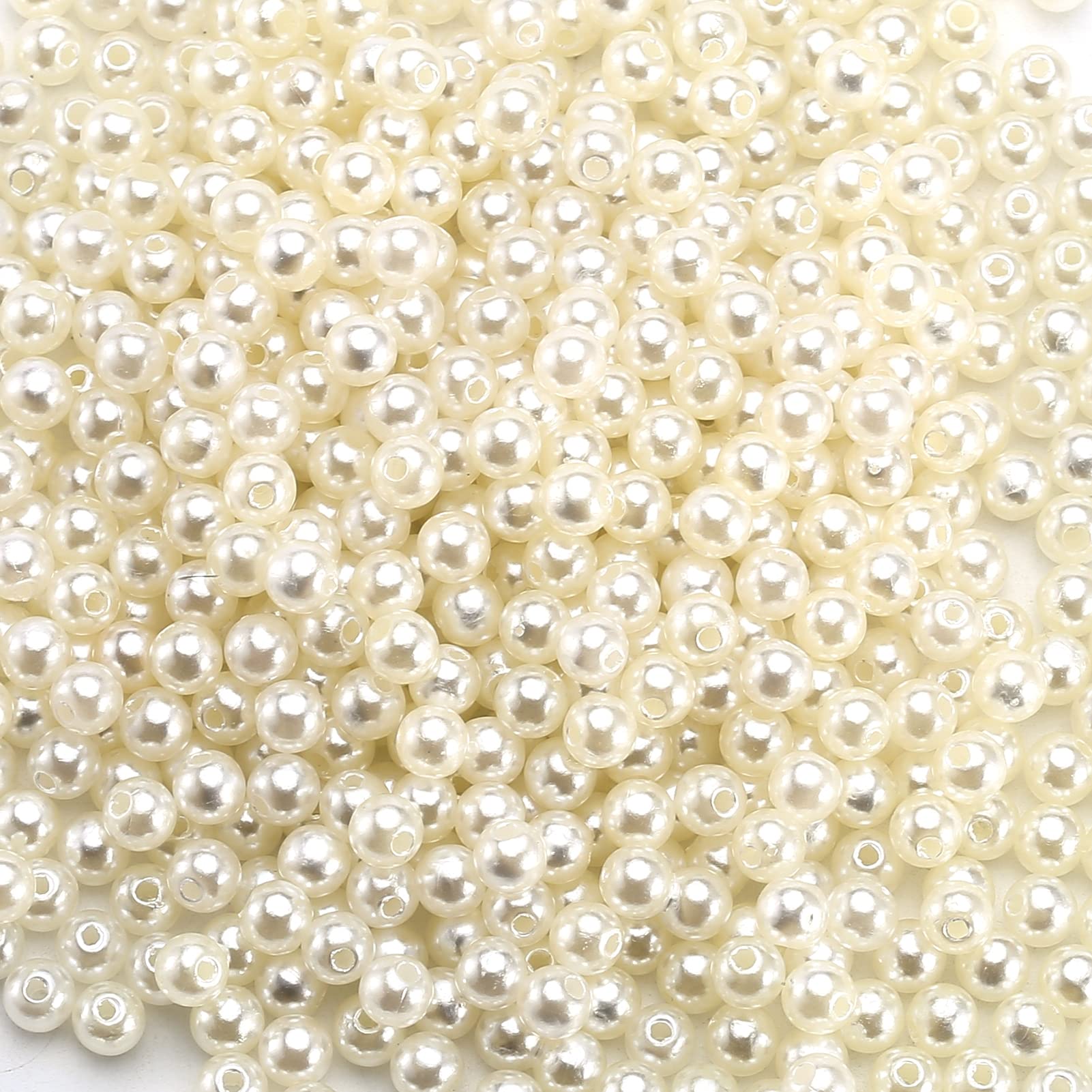 HERZWILD Pearl Beads for Craft，Beige Faux Fake Pearls, 1500 Pcs 6 MM Small Sew on Pearl Beads with Holes for Jewelry Making，Bracelets, Necklaces, Hairs, Crafts, Decoration and Vase Filler — image 1