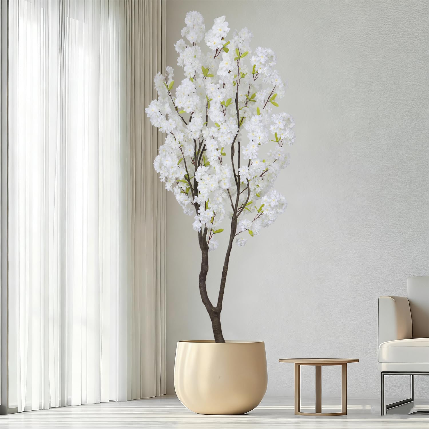 Photo 1 of DRACIT Faux White Cherry Blossom Tree 6.5ft(78in)Tall Artificial Japanese Sakura in Pot Realistic Cherry Plant Decor Handmade Natural Fake White Flower Tree for Christmas,New Year,Wedding,Living Room