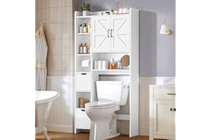 TEENFON Over the Toilet Storage Cabinet with 2 Removable Drawers, Above Toilet Storage Cabinet with 10 Storage Shelves, Talle