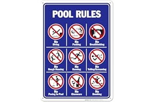 Sigo Signs Pool Rules, No Diving No Pushing No Running No Peeing in Pool 10x14 Inches, Rust Free .040 Aluminum, Fade Resistant, Made in USA