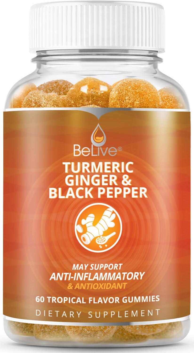 Turmeric Curcumin Gummies with Ginger & Black Pepper Extract, Joint Support and Pain Relief. Anti-Inflammatory, Chews for Adults & Kids, 60 Chewable Gummy Vitamins: Health & Personal Care