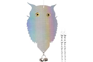 OFFO Owl Decoy with 2 Reflective Bird Scare Rods to Scare Birds Away Bird Deterrent Device for Woodpecker Pigeon etc. Keep Bi