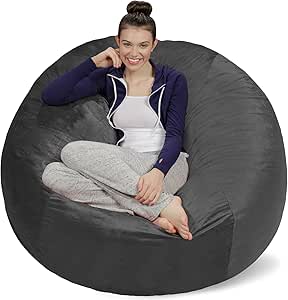 Sofa Sack Plush, Ultra Soft Memory Bean Bag Chair with Microsuede Cover Stuffed Foam Filled Furniture and Accessories for Dorm Room, 5-Feet, Charcoal