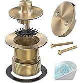Sogmeter Champagne Brushed Gold Bronze Bathtub Drain, Hair Catcher and 2-Hole Overflow Faceplate, 11.5/16 UNC, Lift and Turn 