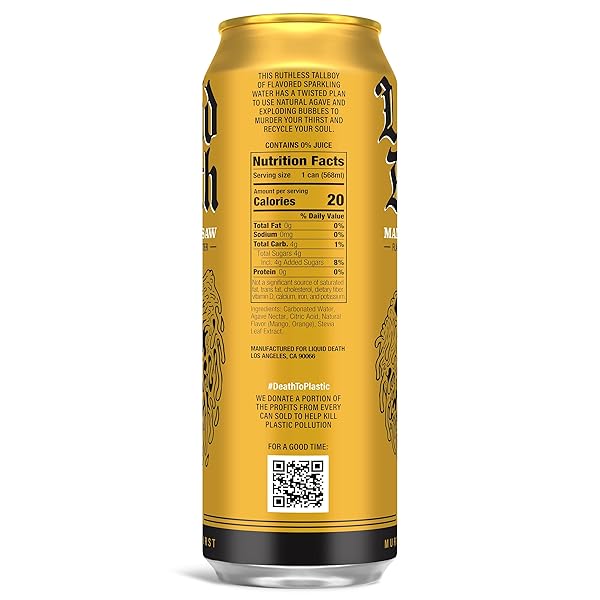 LIQUID DEATH, MANGO CHAINSAW, MANGO-FLAVORED SPARKLING WATER, 8-PACK (19.2OZ CANS), LOW CALORIE & NO ARTIFICIAL SWEETENERS