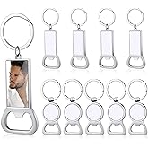 Patelai 10 Pieces Sublimation Bottle Opener Blanks Keychains Metal Bottle Opener Key Rings Aluminum Heat Transfer Key Rings(Round, Rectangle)