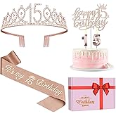 15th Birthday Decorations for Girls, Including Sash, Crown/Tiara, Candles, Cake Toppers. 15th Birthday Gifts for Girls