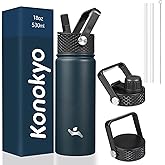 Konokyo 18 oz Insulated Water Bottle Stainless Steel Sport Bottles with 3 Lids,Navy Blue
