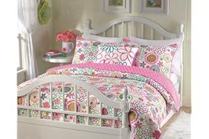 Cozy Line Home Fashions Pink Mariah King - 4 Piece Floral Polka Dot Reversible Quilt Bedding Set, Coverlet, Bedspreads for Girls (1 Quilt + 2 Shams + 1 Decorative Pillow)