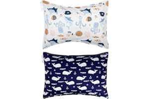 ALVABABY Toddler Pillowcases 2 Pack Organic Cotton Kids Pillow Cover Fit 13"x 18" or 12"x16" Envelope for Girl Boy Sleepy Tra
