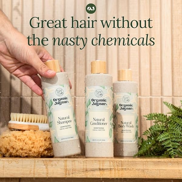 ORGANIC JAGUAR NATURAL SHAMPOO FOR HAIR CARE, SULFATE FREE SHAMPOO WITH CASTOR OIL, HONEYSUCKLE, GLYCERIN, ALOE VERA & MILD THICKENING AGENT, DRY TO COLOR TREATED TO ALL HAIR, 13.5 FL OZ