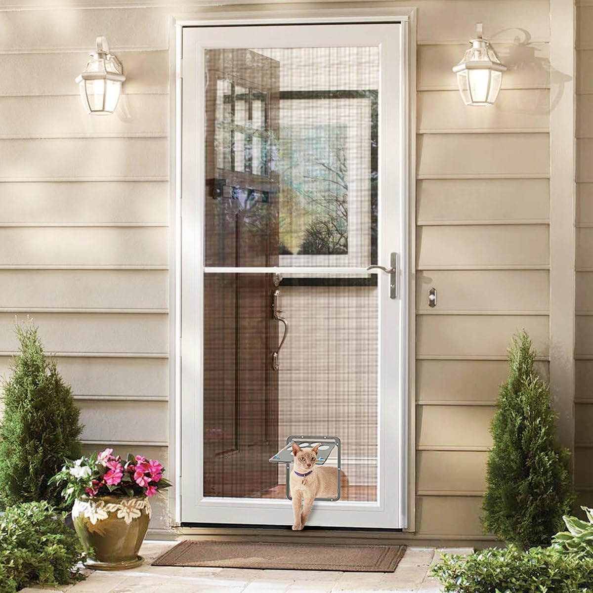 Namsan Cat Screen Door - Inside Size 8.25x10.4 inches Sliding Screen Doggie Door with Magnetic Flap for Exterior Doors Lockable Cat Door : Pet Supplies