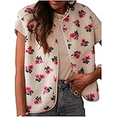 Verdusa Women's Boho 3D Floral Zip Up Vest Stand Collar Fleece Jacket Fall Clothes
