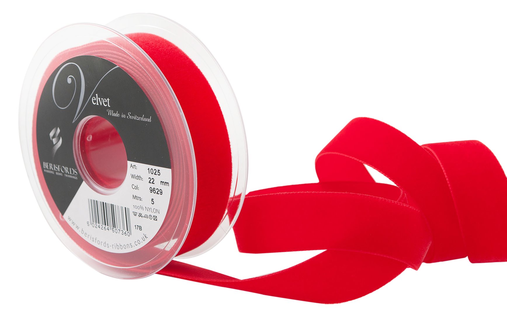 Berisfords Velvet Ribbon, Rouge, 102 x 30 x 102 cm