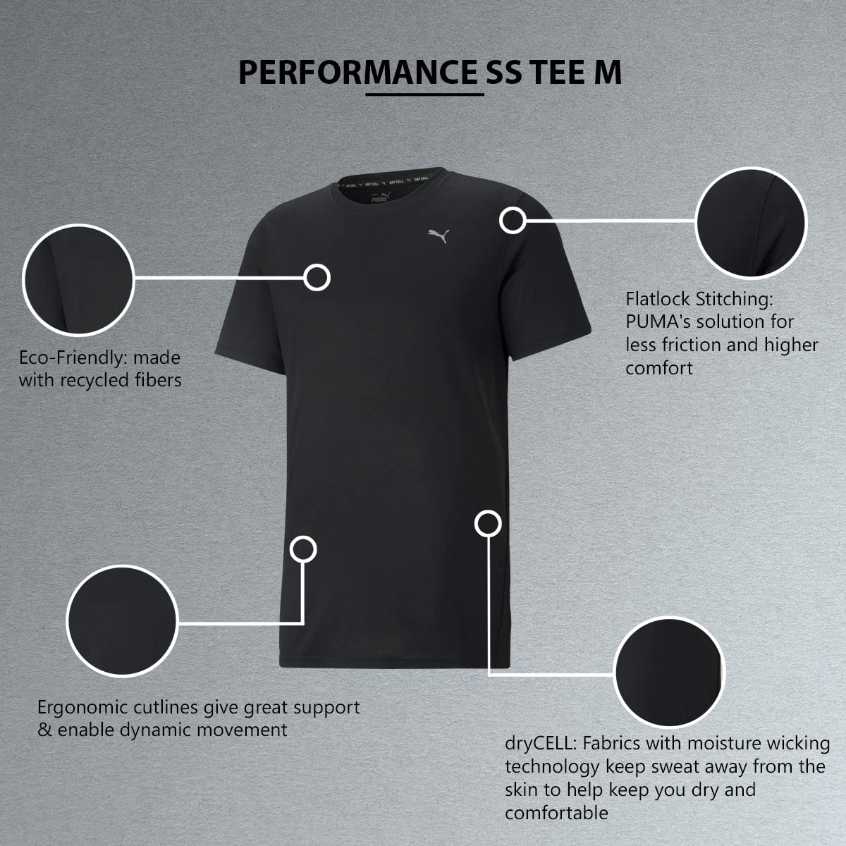 PUMA Herren Performance t-shirt M T shirt, Puma Black, M EU 6