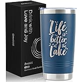 Onebttl Lake House Gifts, Lake Life Gifts for Women/Men, 20oz Insulated Tumbler, Perfect for Boat Owner/Lake Lovers - Life is Better at the Lake (Blue)