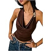 SOLY HUX Women's Halter Crop Top Cowl Neck Open Back Fitted Tank Shirts Summer Going Out Outfits