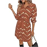 SweatyRocks Women's Metallic Gold Long Sleeve Dresses Collar Shirtdress Casino Night Party Outfit
