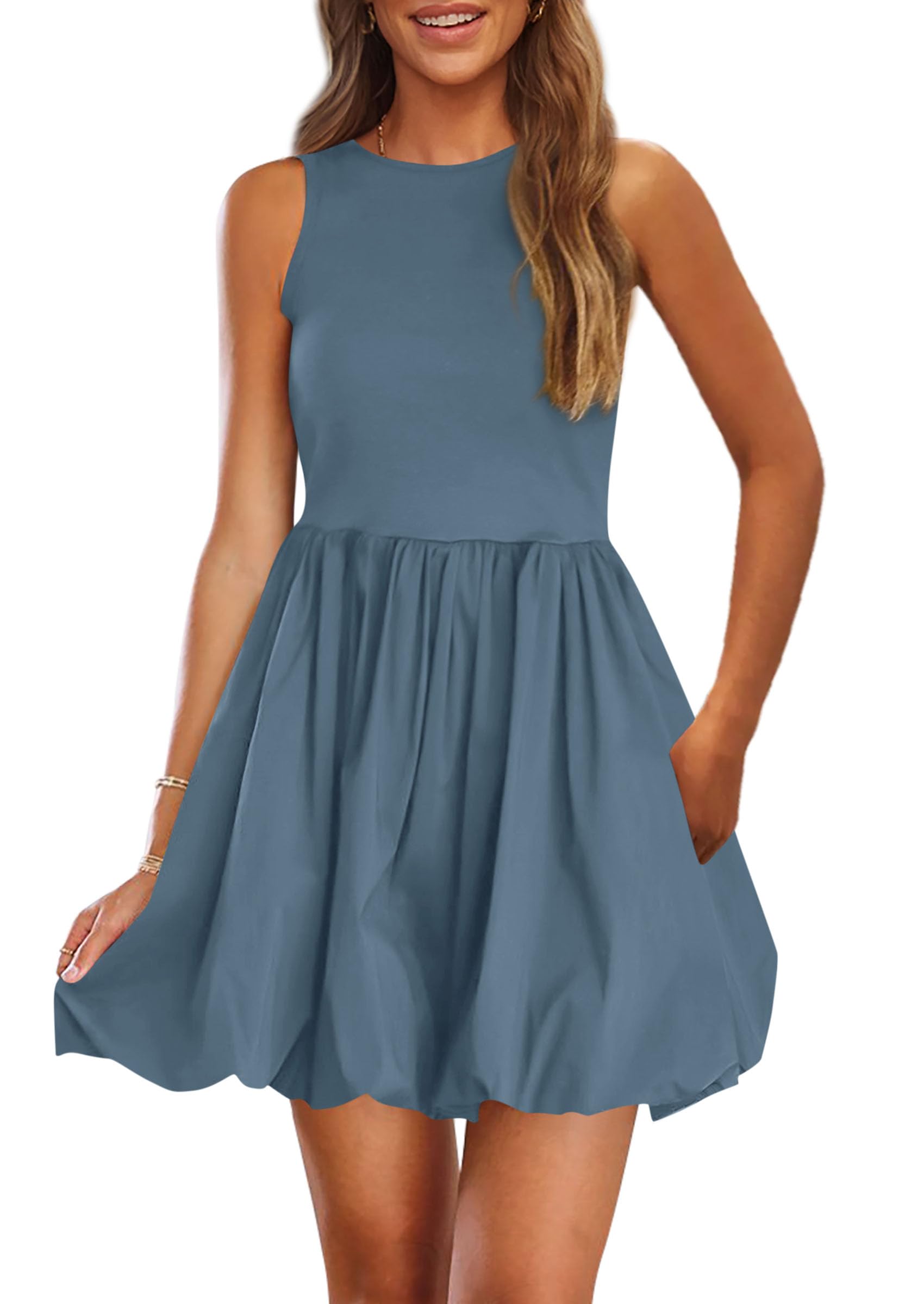 Sleeveless Mini Summer Dress Women's Babydoll Tank Mini Dress - Sleeveless Summer Sundress With Pockets Modal Cotton Dress