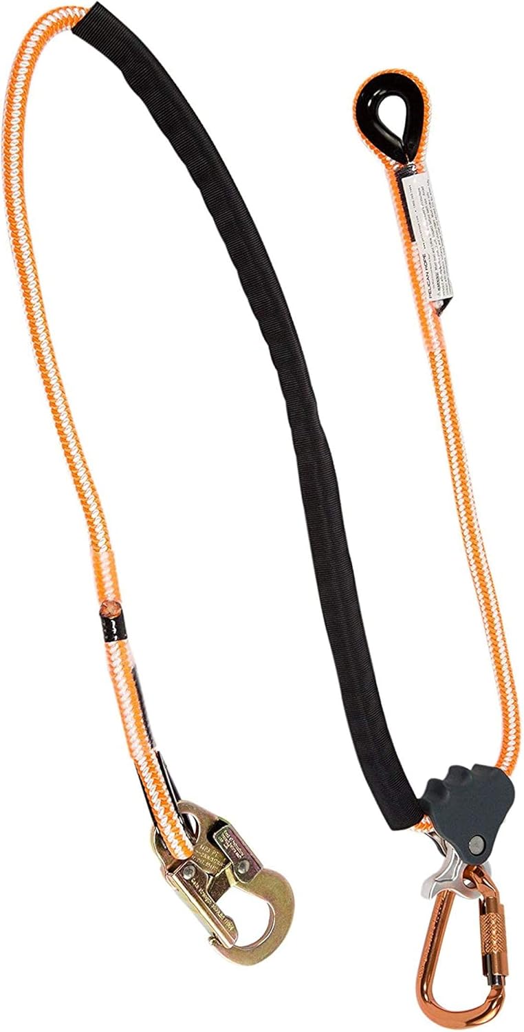 Pelican Rope Positioning Lanyard with Steel Snap Hook (1/2 inch x 8 feet) – Polyester Rope, Adjustable Lanyard, for Fall Protection, Arborist, Tree Climbers - - 