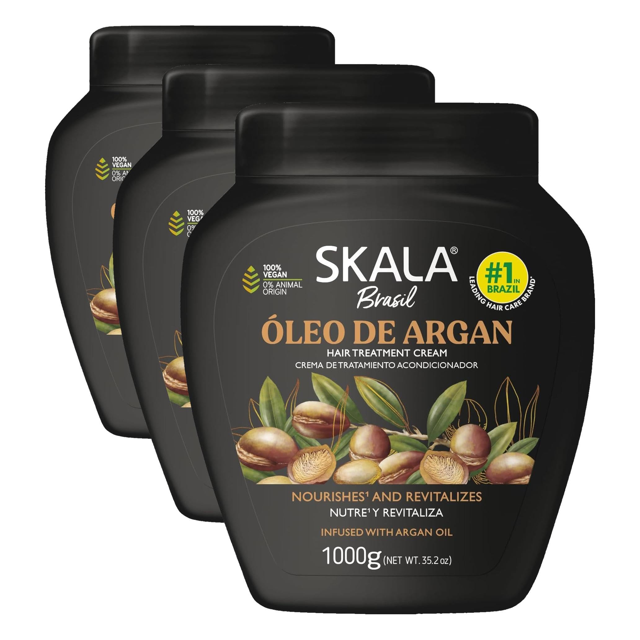 SKALA Óleo de Argan 2 in 1 Treatment Cream & Leave In Conditioner for All Hair Types, Vegan Hair Mask with Argan Oil, Deep Hydration Mask, Softening & Smoothing Care, No Parabens or Silicones, 1000 g