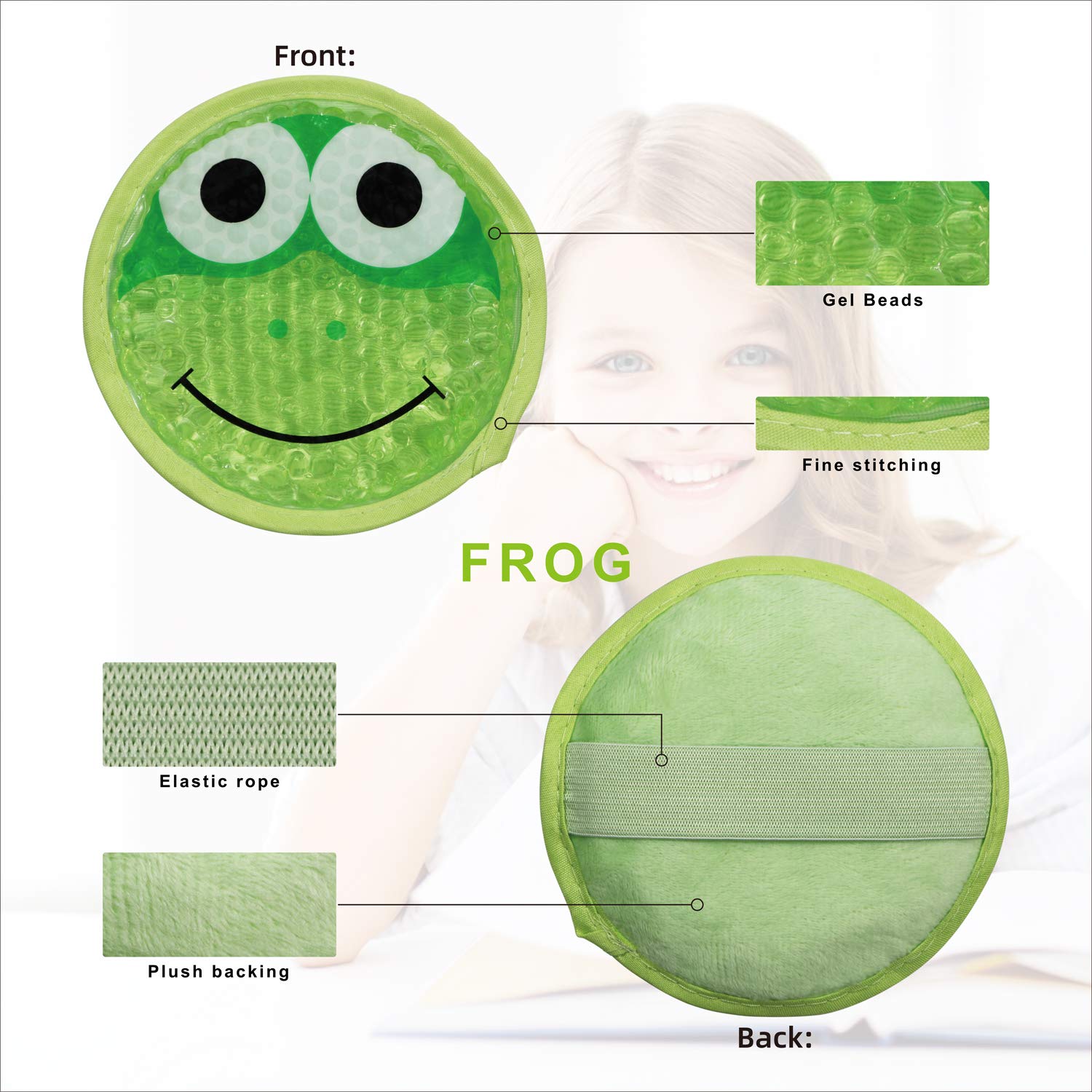 Large Kids Boo Boo Ice Pack,2 Packs Cute Heat Cold Gel Beads Packs for Kid's Fever,Pain Relief,Wisdom Teeth,First Aid and Neck, Head, Arms, Legs Injuries.