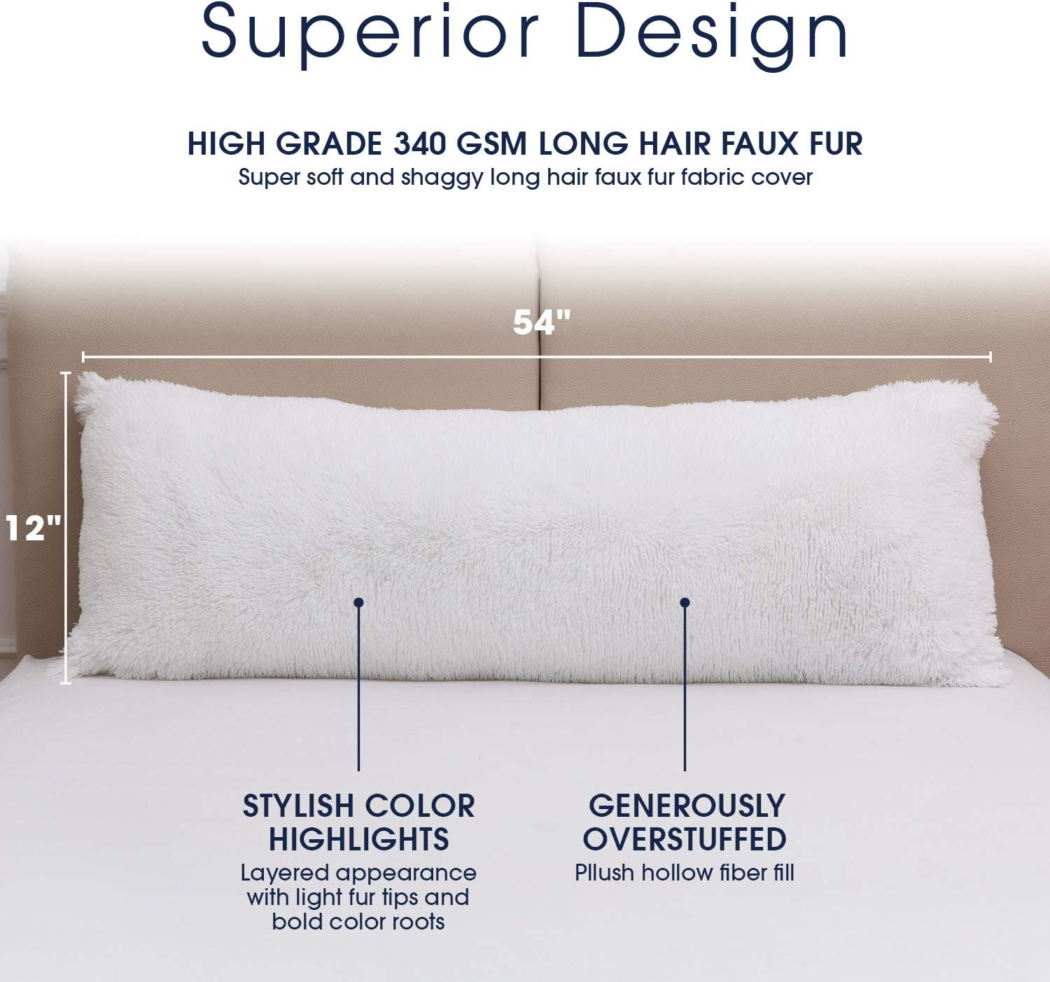 Super Soft and Plush Faux Fur Lumbar Pillow for Couch or Bed Decor 20 x