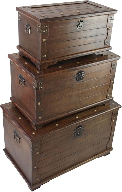 3 piezas. Baúles Juego de estilo colonial Caja de madera Cofre del