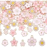 Hobbspring 100Pcs Pink Floral Enamel Charms for Jewelry Making Bracelet Necklace Earrings Keychain DIY Accessories