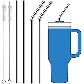 Lpaacat Stainless Steel Straw for Stanley/Simple Modern 40 oz Tumbler, 4Pcs Metal Straight and Curved Reusable Drinking Straw with Cleaning Brush for 40 oz Cup Tumbler