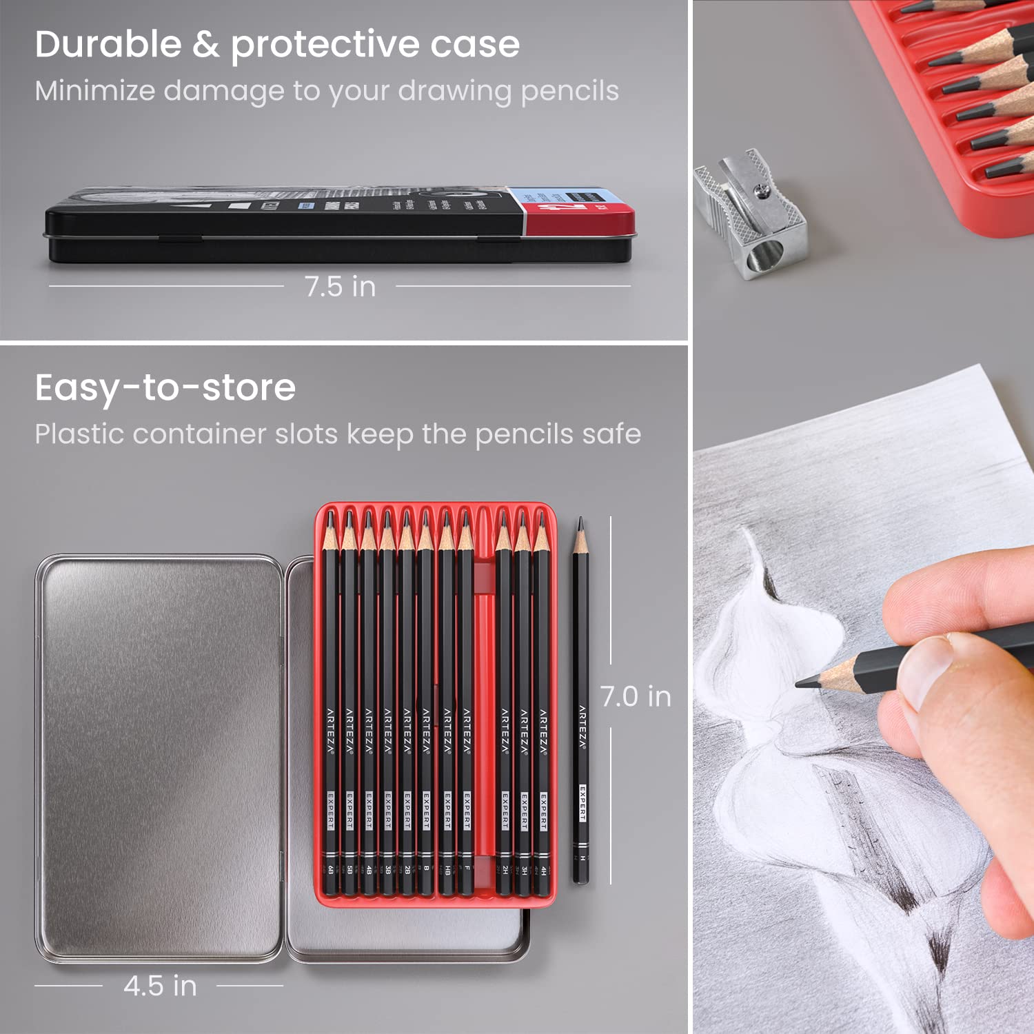 ARTEZA Drawing Sketch Pencils, Set of 12, Medium Hardness (6B - 4H), Graphite Pencils for Sketching and Drawing