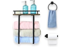 JAOBHAHY Towel Racks for Bathroom Wall Mounted,Wall Towel Rack for Rolled Towels,Towel Storage for Small Bathroom with Wooden Shelf and Towel Ring,Toilet Paper Holder (3-Piece)