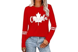 sallrue Womens Canada Shirt Canada Day Flag Tshirt Maple Leaf Long Sleeve Tee Tops