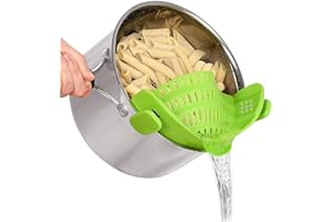 VIGOR PATH Clip on Strainer Colander - Cooking Strainer with Silicone Grip - Pot Strainer for Pasta, Meat, Vegetables, Fruit, Ground Beef and More - Fits All Pots and Bowls! (Green)