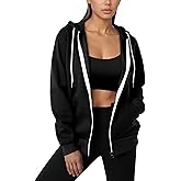 GIVON Women's Lightweight Fleece Zip Up Hoodie Regular Fit Solid Color with White Drawstring & Zipper