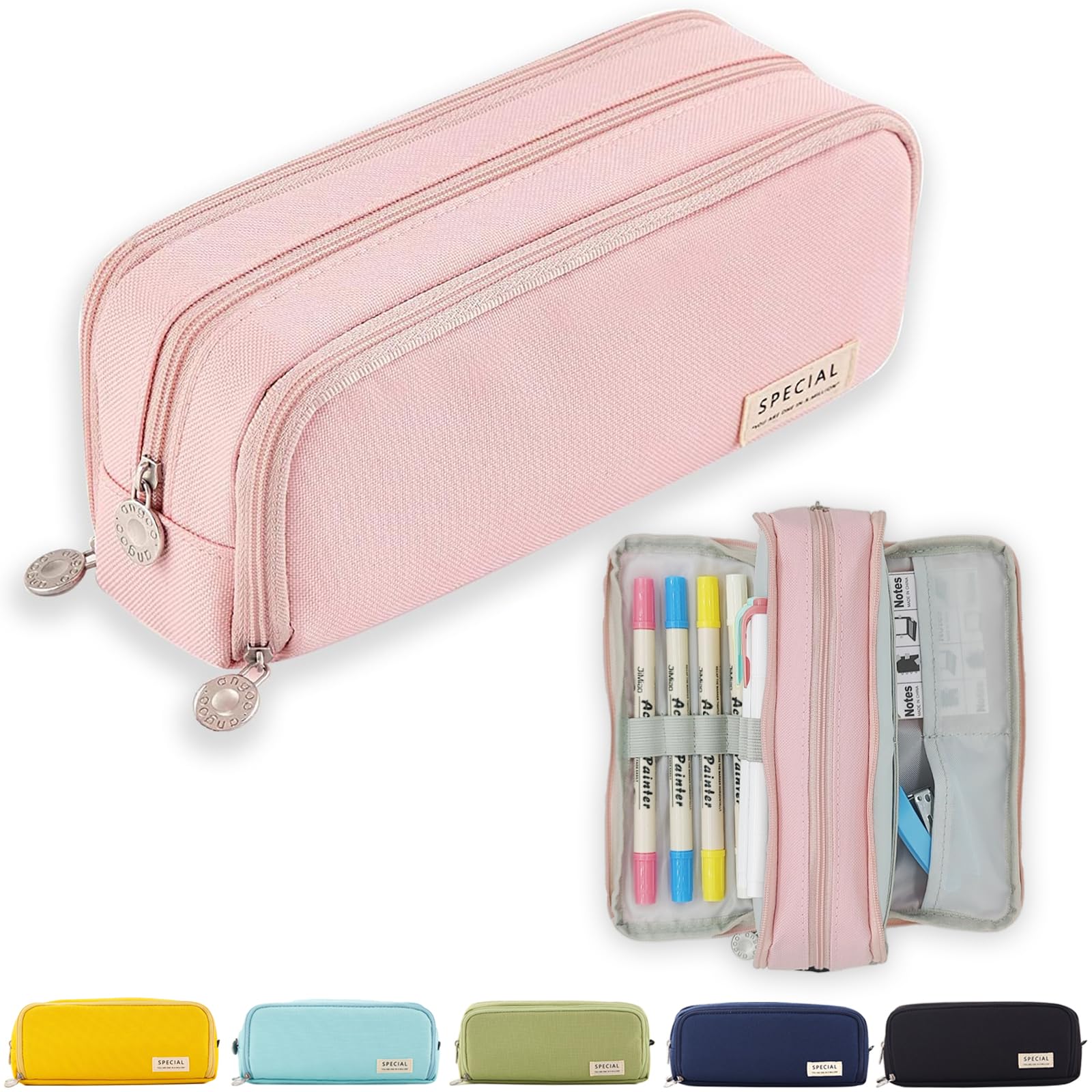 X SIM FITNESSX Pencil Case Teenager Girls 3 Compartments Boys Large Capacity Pencil Storage Case for School & Office (Pink)